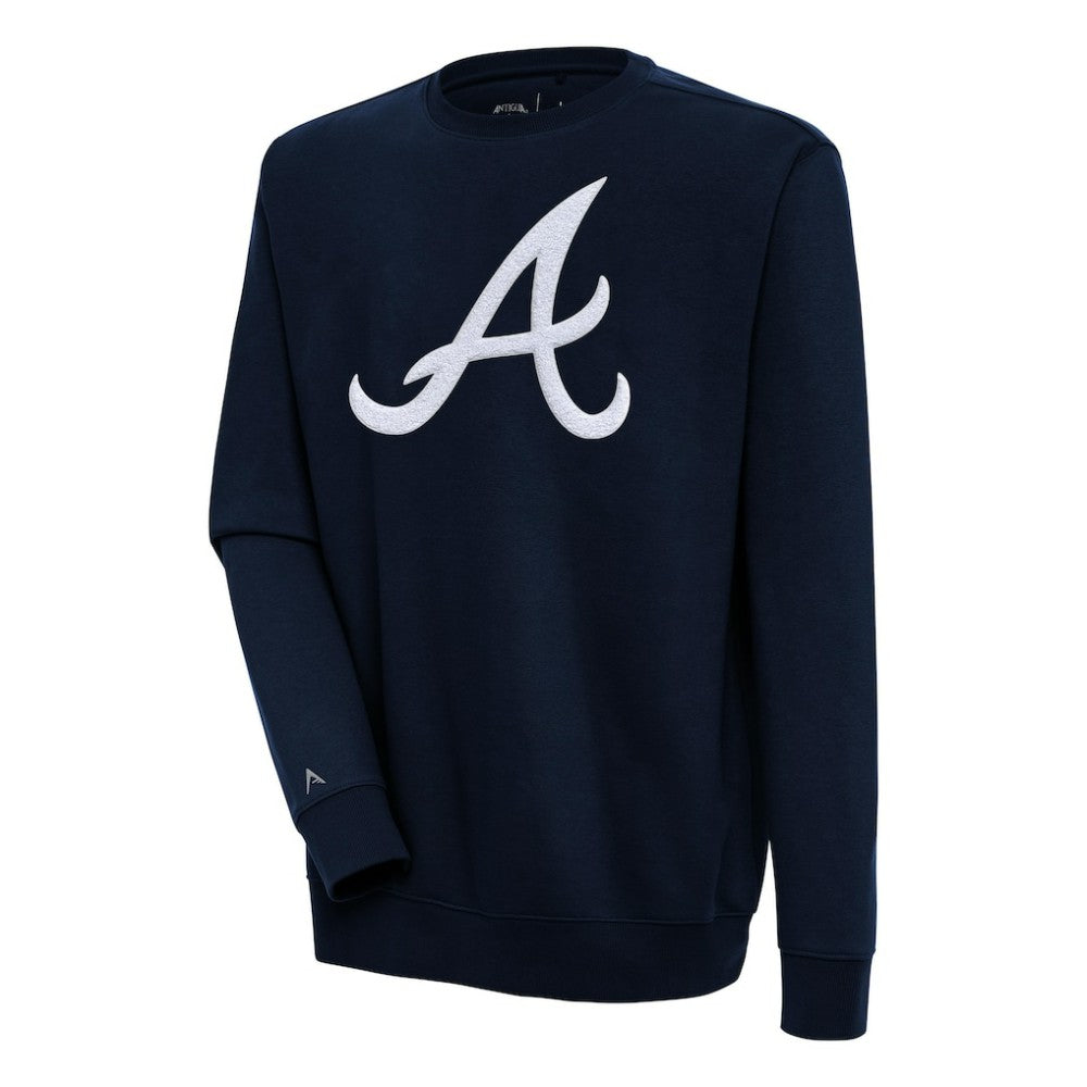 Atlanta Braves Antigua Victory Crewneck Chenille Pullover Sweatshirt Lifestyle