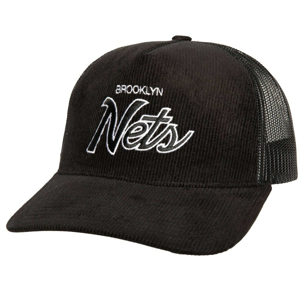 Mitchell & Ness - Brooklyn Nets Times Up Classic Script Cord Trucker Hat - Black