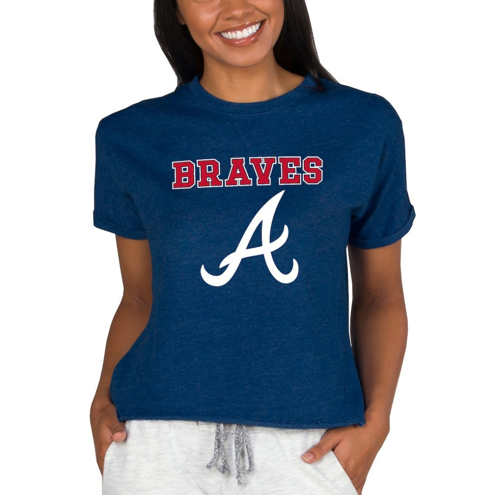 Atlanta Braves Concepts Sport Women's Tri-Blend Mainstream Terry Short Sleeve Sweatshirt Top discount