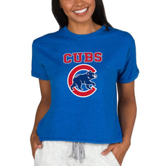 Chicago Cubs Concepts Sport Women's Tri-Blend Mainstream Terry Short Sleeve Sweatshirt Top Clearance