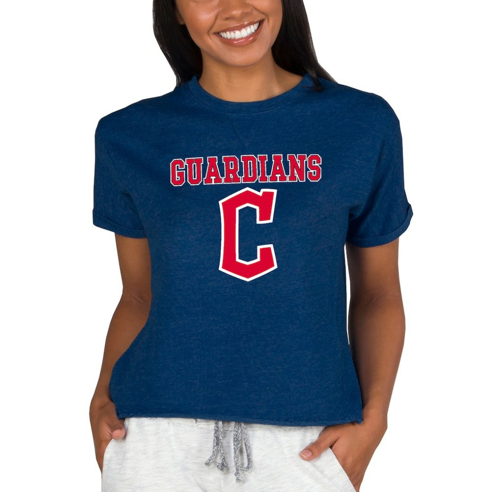 Cleveland Guardians Concepts Sport Women's Tri-Blend Mainstream Terry Short Sleeve Sweatshirt Top Sale