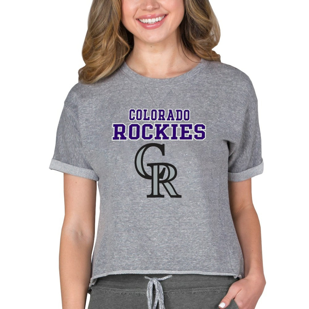 Colorado Rockies Concepts Sport Women's Tri-Blend Mainstream Terry Short Sleeve Sweatshirt Top Lifestyle