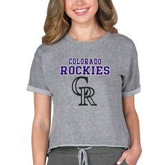 Colorado Rockies Concepts Sport Women's Tri-Blend Mainstream Terry Short Sleeve Sweatshirt Top Lifestyle