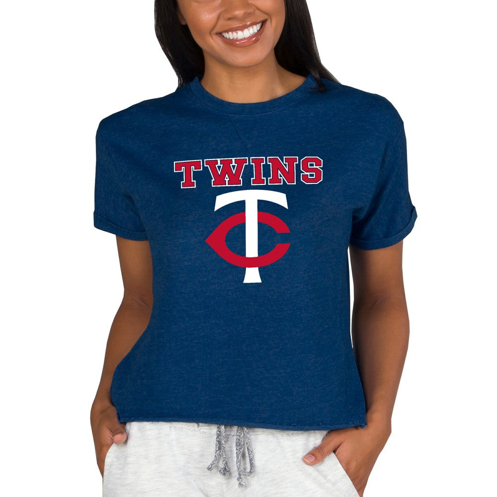 Minnesota Twins Concepts Sport Women's Tri-Blend Mainstream Terry Short Sleeve Sweatshirt Top Lifestyle