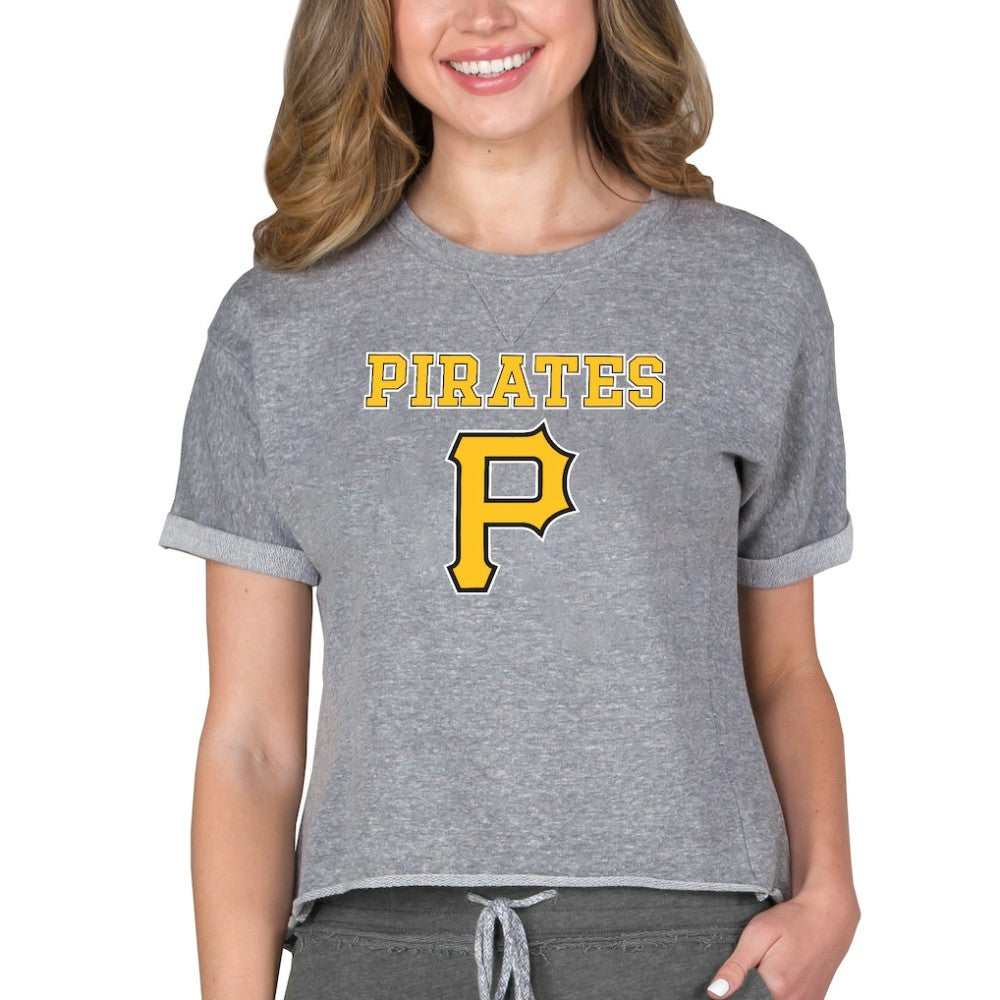 Pittsburgh Pirates Concepts Sport Women's Tri-Blend Mainstream Terry Short Sleeve Sweatshirt Top Lifestyle