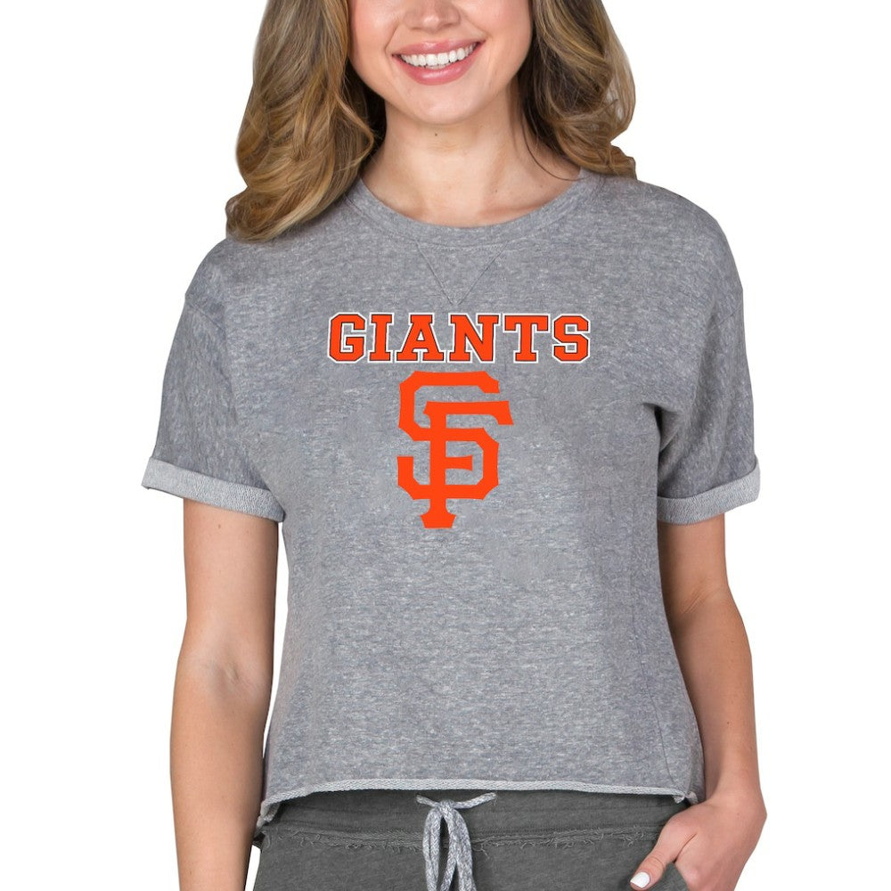 San Francisco Giants Concepts Sport Women's Tri-Blend Mainstream Terry Short Sleeve Sweatshirt Top Clearance
