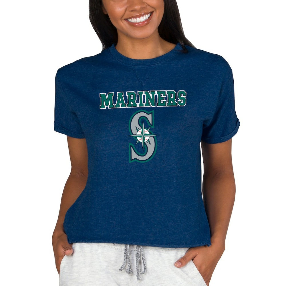 Seattle Mariners Concepts Sport Women's Tri-Blend Mainstream Terry Short Sleeve Sweatshirt Top Lifestyle