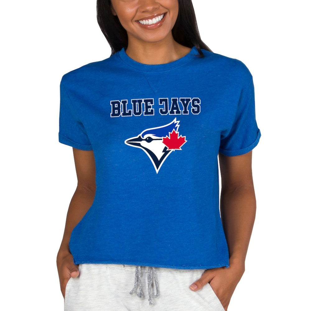 Toronto Blue Jays Concepts Sport Women's Tri-Blend Mainstream Terry Short Sleeve Sweatshirt Top On Sale