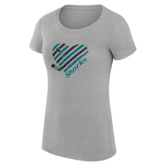 San Jose Sharks - G-III 4Her by Carl Banks Women's Super-Slim Fit Lightweight Heart T-Shirt Heather Gray