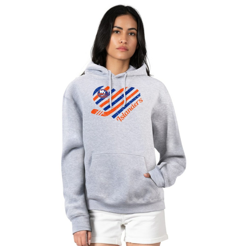 New York Islanders - G-III 4Her by Carl Banks Women's Heart Pullover Hoodie Heather Gray