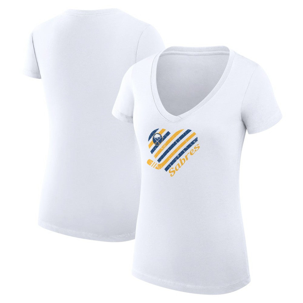 Buffalo Sabres - G-III 4Her by Carl Banks Women's Super-Slim Fit Lightweight Heart V-Neck T-Shirt White