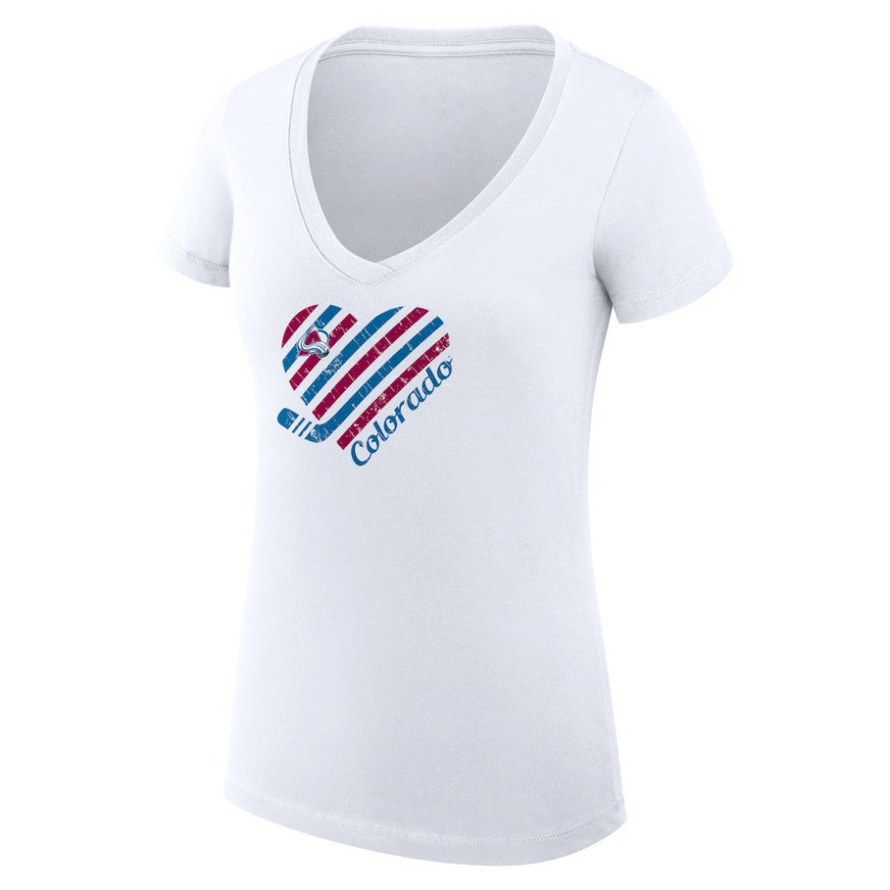 Colorado Avalanche - G-III 4Her by Carl Banks Women's Super-Slim Fit Lightweight Heart V-Neck T-Shirt White