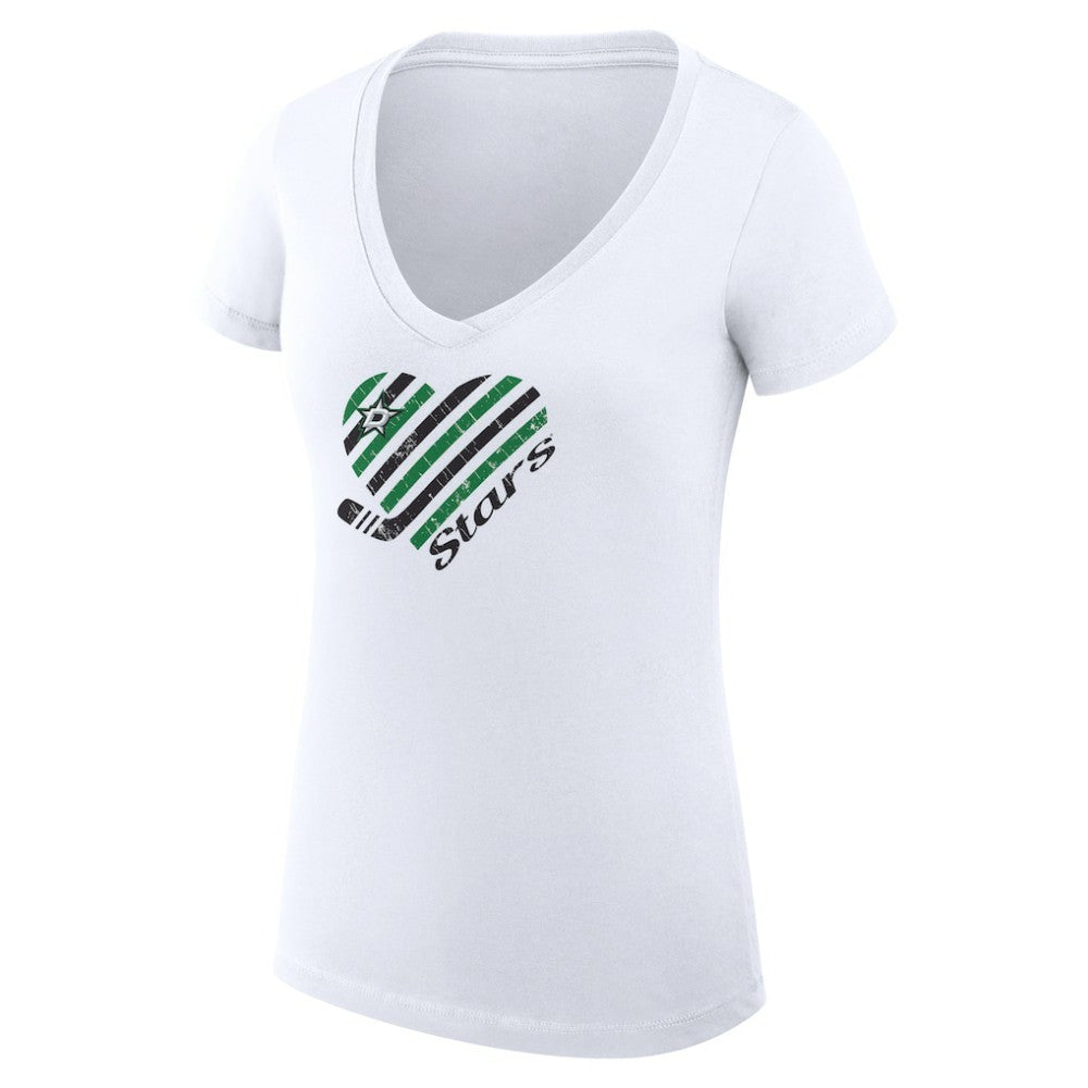 Dallas Stars - G-III 4Her by Carl Banks Women's Super-Slim Fit Lightweight Heart V-Neck T-Shirt White