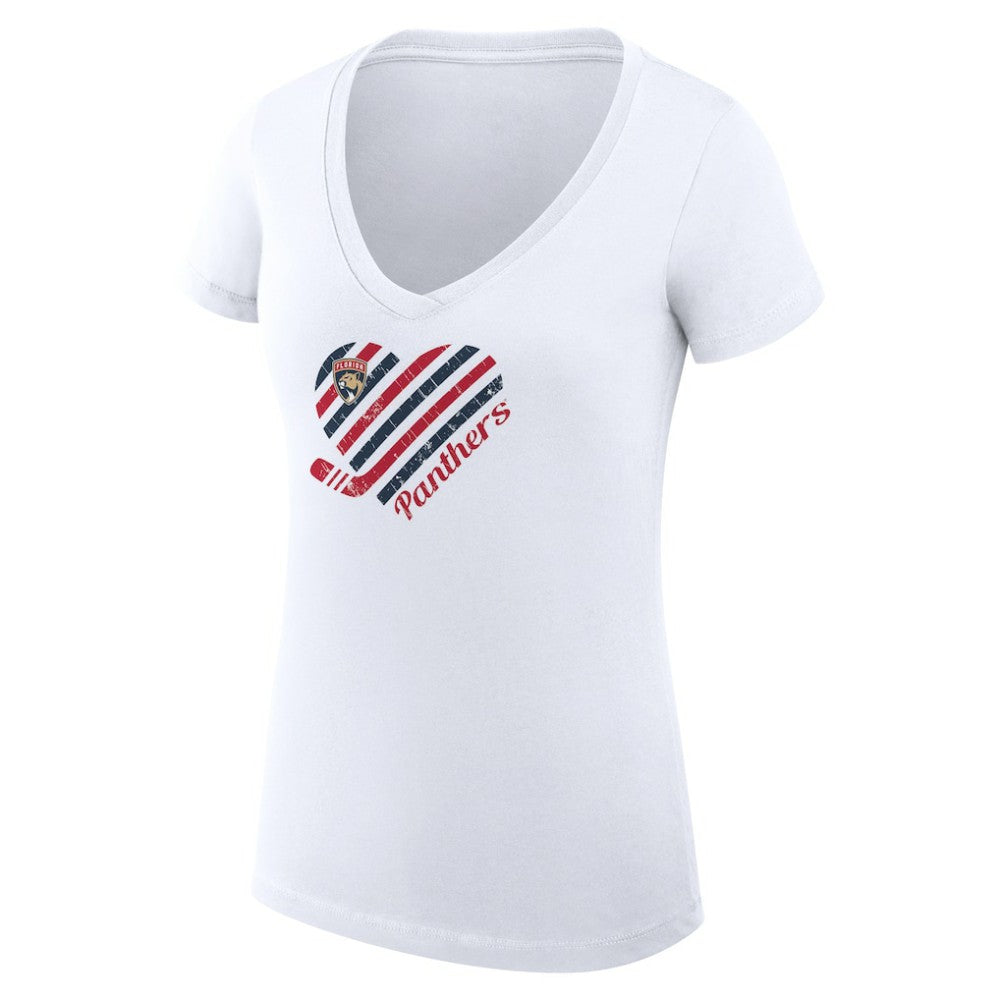 Florida Panthers - G-III 4Her by Carl Banks Women's Super-Slim Fit Lightweight Heart V-Neck T-Shirt White