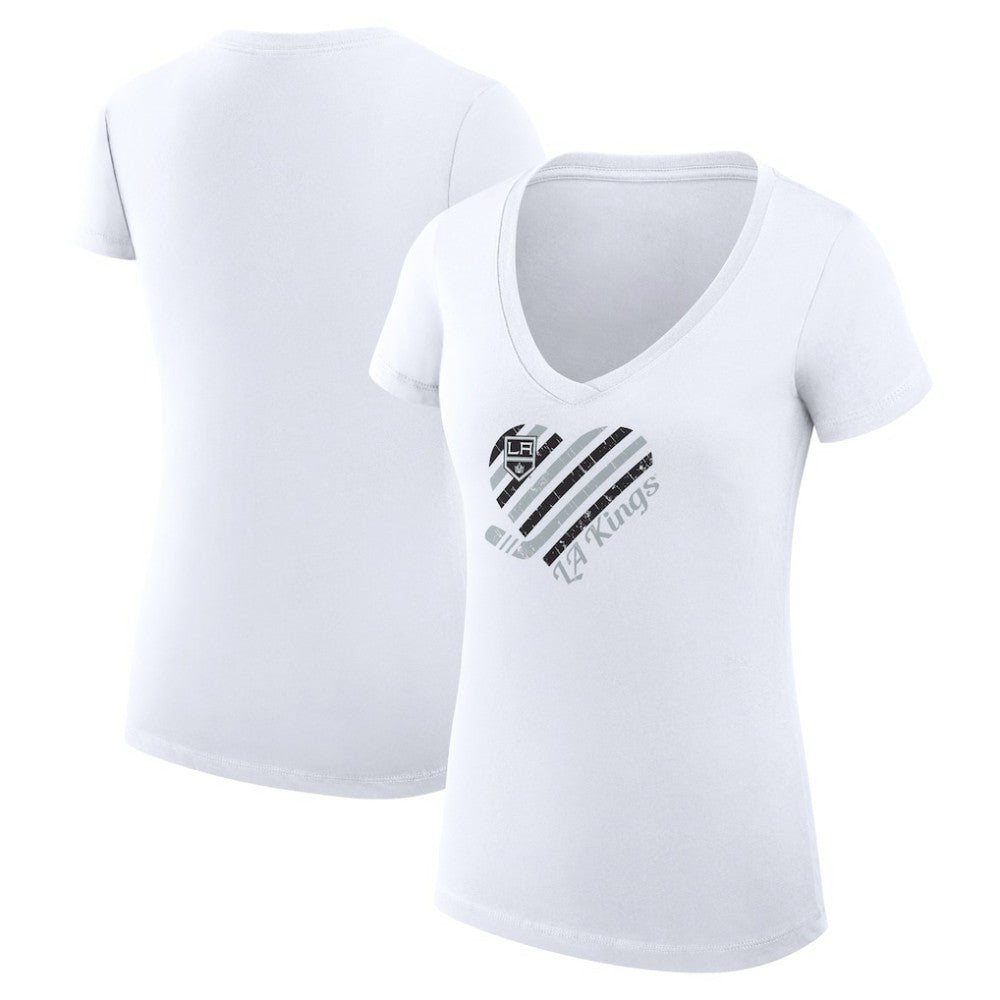 Los Angeles Kings - G-III 4Her by Carl Banks Women's Super-Slim Fit Lightweight Heart V-Neck T-Shirt White