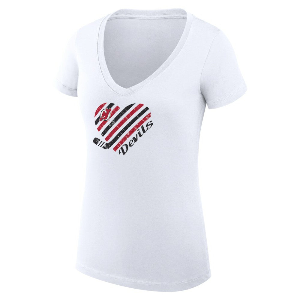 New Jersey Devils - G-III 4Her by Carl Banks Women's Super-Slim Fit Lightweight Heart V-Neck T-Shirt White