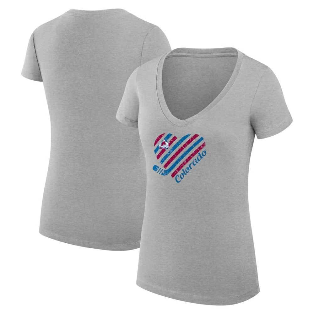 Colorado Avalanche - G-III 4Her by Carl Banks Women's Super-Slim Fit Lightweight Heart V-Neck T-Shirt Heather Gray