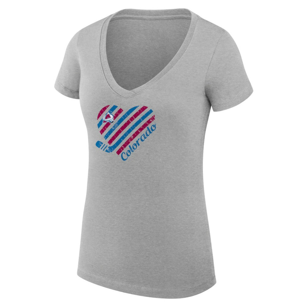 Colorado Avalanche - G-III 4Her by Carl Banks Women's Super-Slim Fit Lightweight Heart V-Neck T-Shirt Heather Gray