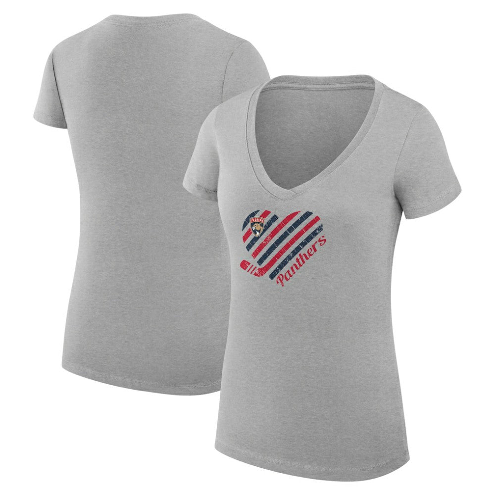 Florida Panthers - G-III 4Her by Carl Banks Women's Super-Slim Fit Lightweight Heart V-Neck T-Shirt Heather Gray