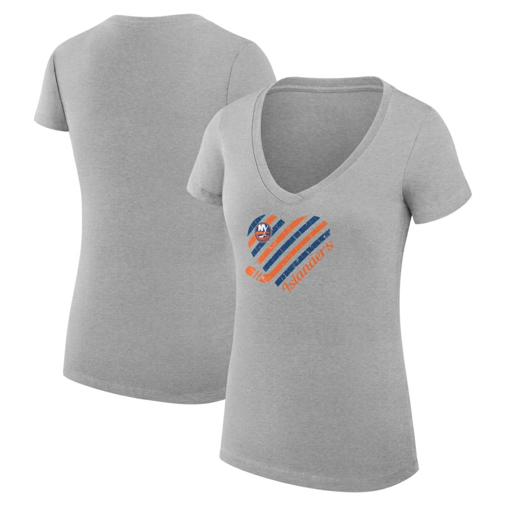 New York Islanders - G-III 4Her by Carl Banks Women's Super-Slim Fit Lightweight Heart V-Neck T-Shirt Heather Gray