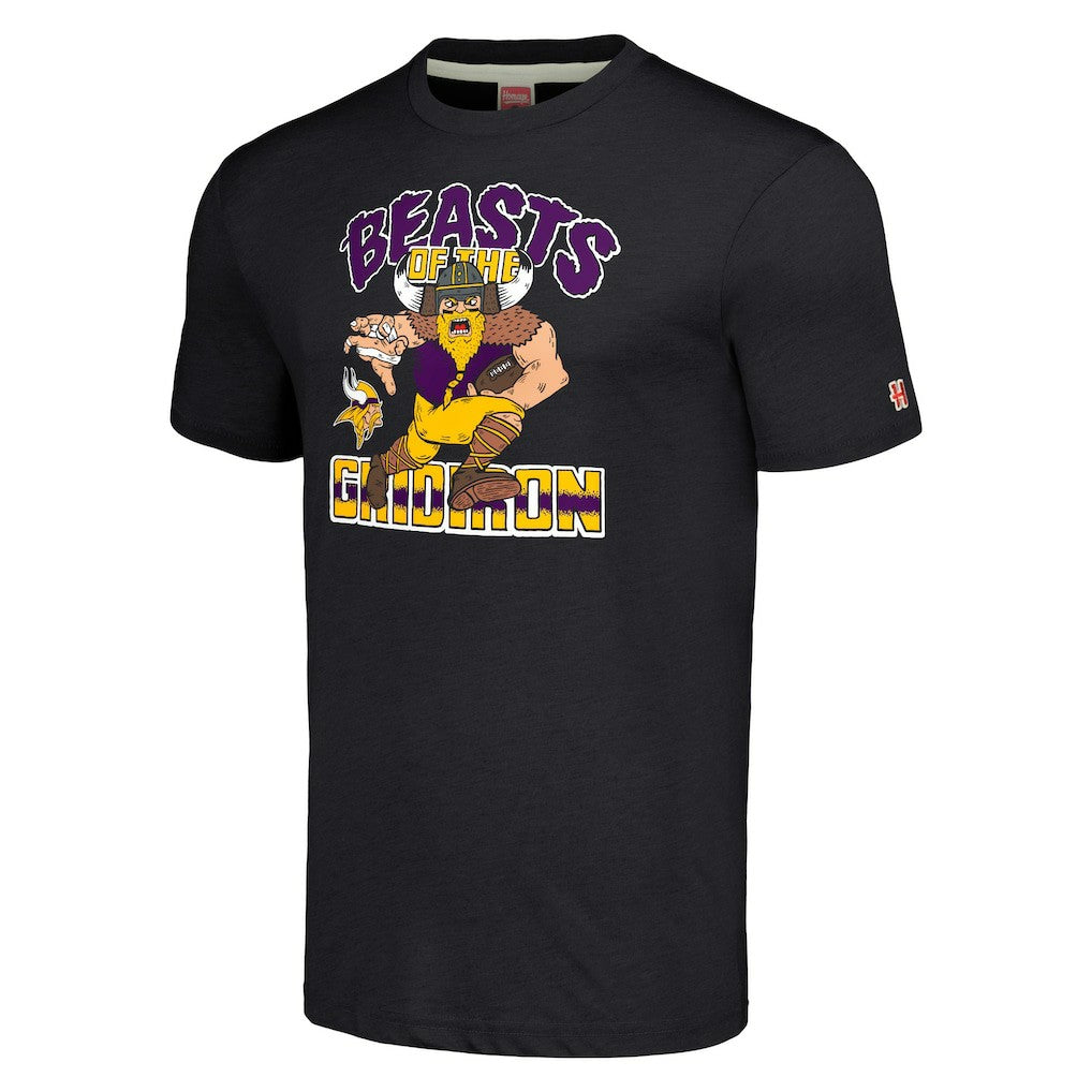 Minnesota Vikings Homage Unisex Monsters of the Gridiron Halloween Tri-Blend T-Shirt Charcoal - NFL