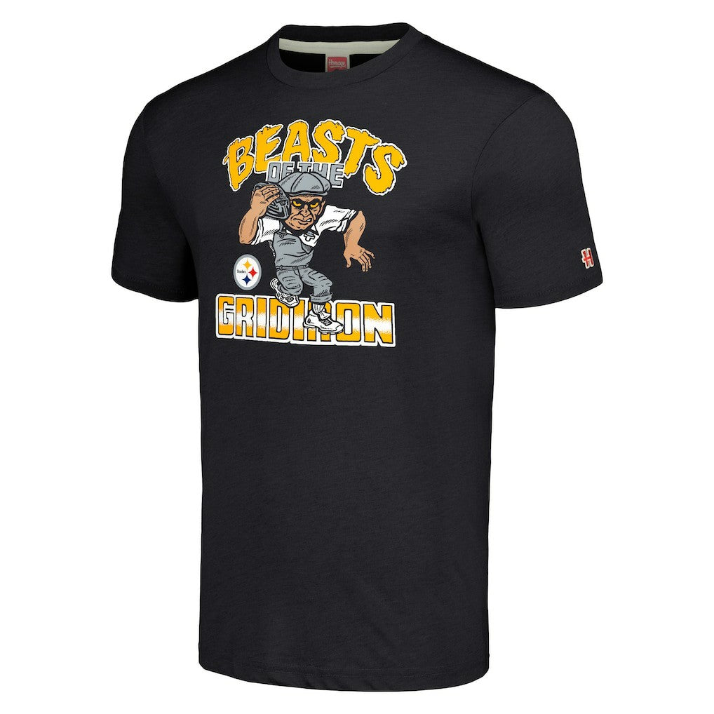 Pittsburgh Steelers Homage Unisex Monsters of the Gridiron Halloween Tri-Blend T-Shirt Charcoal - NFL