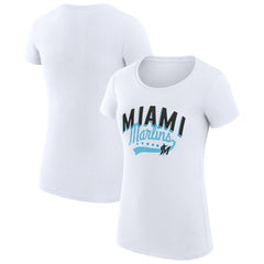 Miami Marlins G-III 4Her by Carl Banks Women's Super-Slim Fit Lightweight Filigree Team T-Shirt Online