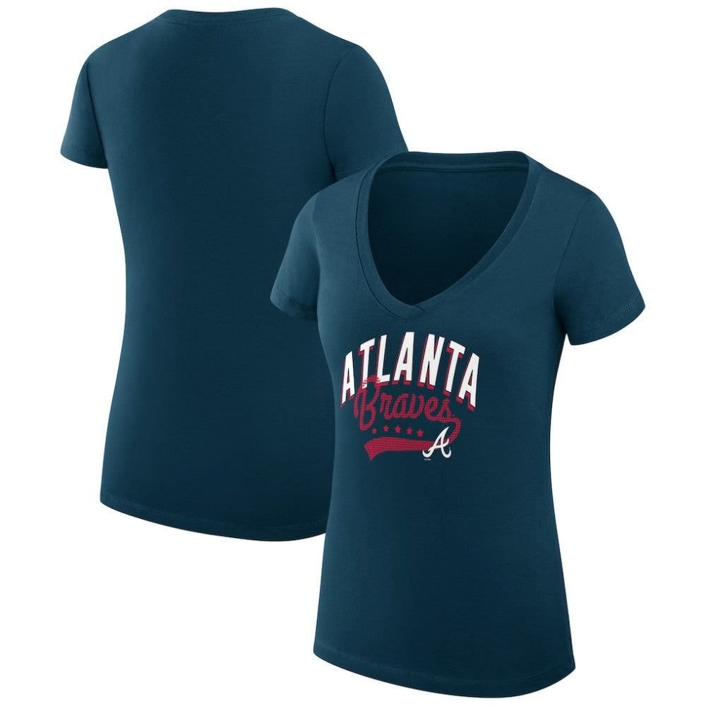Atlanta Braves G-III 4Her by Carl Banks Women's Super-Slim Fit Lightweight Filigree Team V-Neck T-Shirt Sale