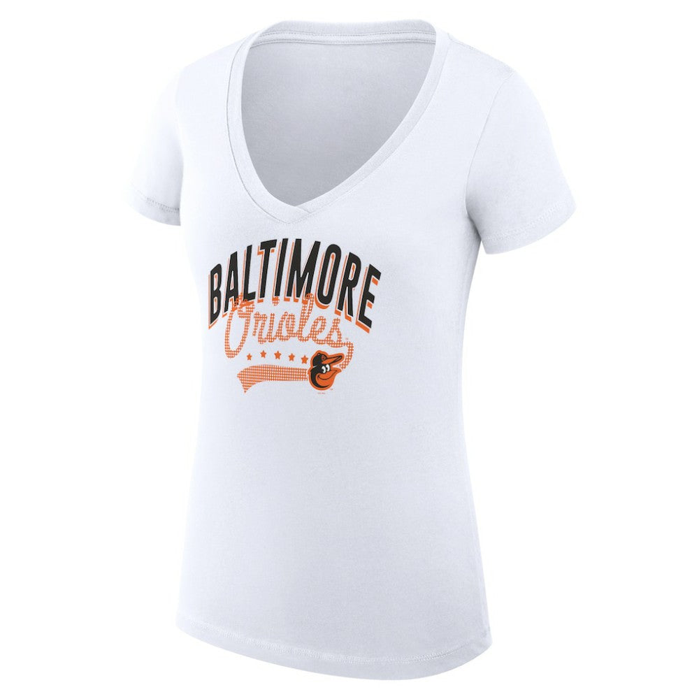 Baltimore Orioles G-III 4Her by Carl Banks Women's Super-Slim Fit Lightweight Filigree Team V-Neck T-Shirt Sale