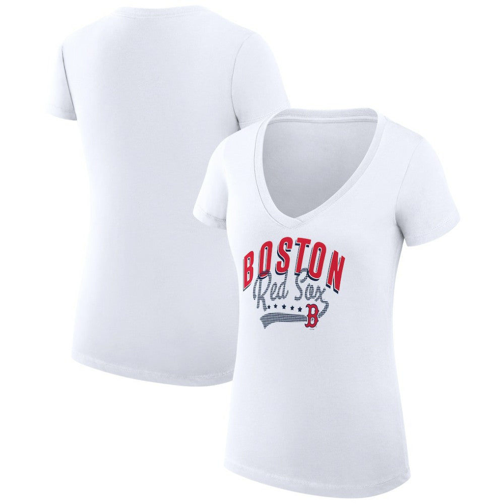 Boston Red Sox G-III 4Her by Carl Banks Women's Super-Slim Fit Lightweight Filigree Team V-Neck T-Shirt for sale