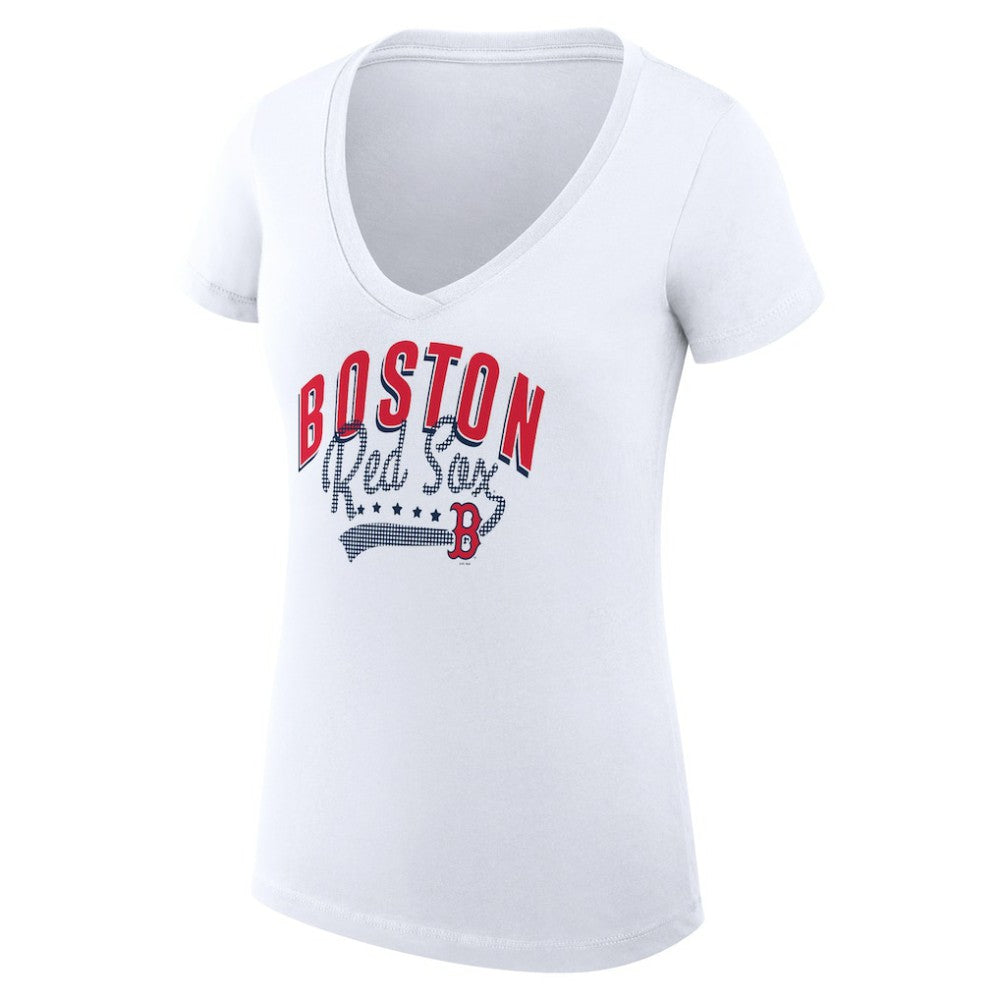 Boston Red Sox G-III 4Her by Carl Banks Women's Super-Slim Fit Lightweight Filigree Team V-Neck T-Shirt for sale