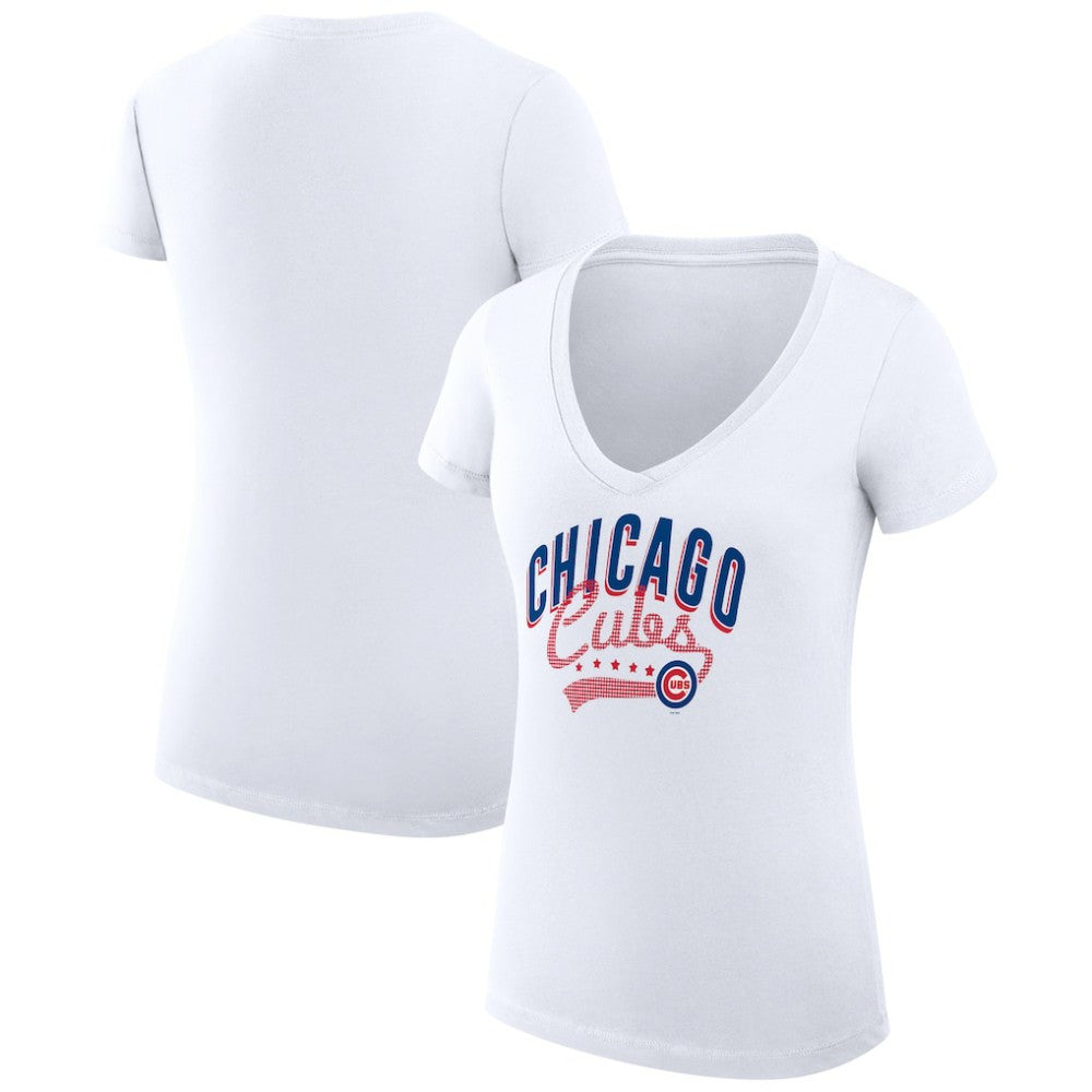 Chicago Cubs G-III 4Her by Carl Banks Women's Super-Slim Fit Lightweight Filigree Team V-Neck T-Shirt Near Me