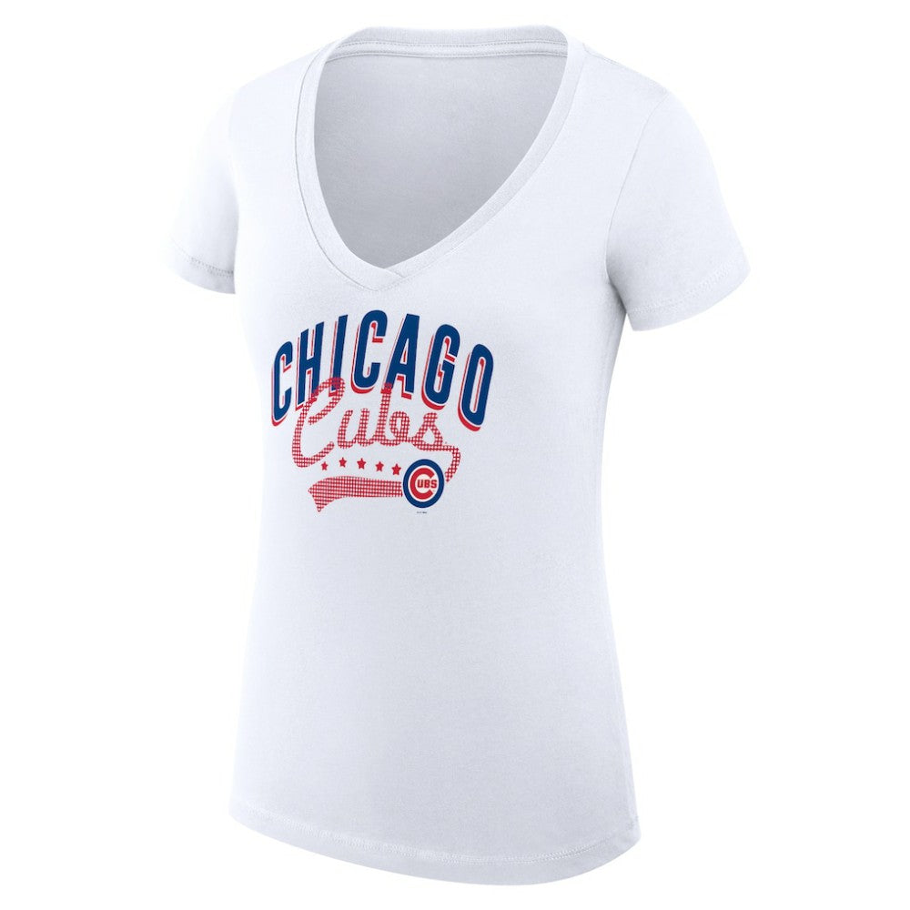 Chicago Cubs G-III 4Her by Carl Banks Women's Super-Slim Fit Lightweight Filigree Team V-Neck T-Shirt Near Me