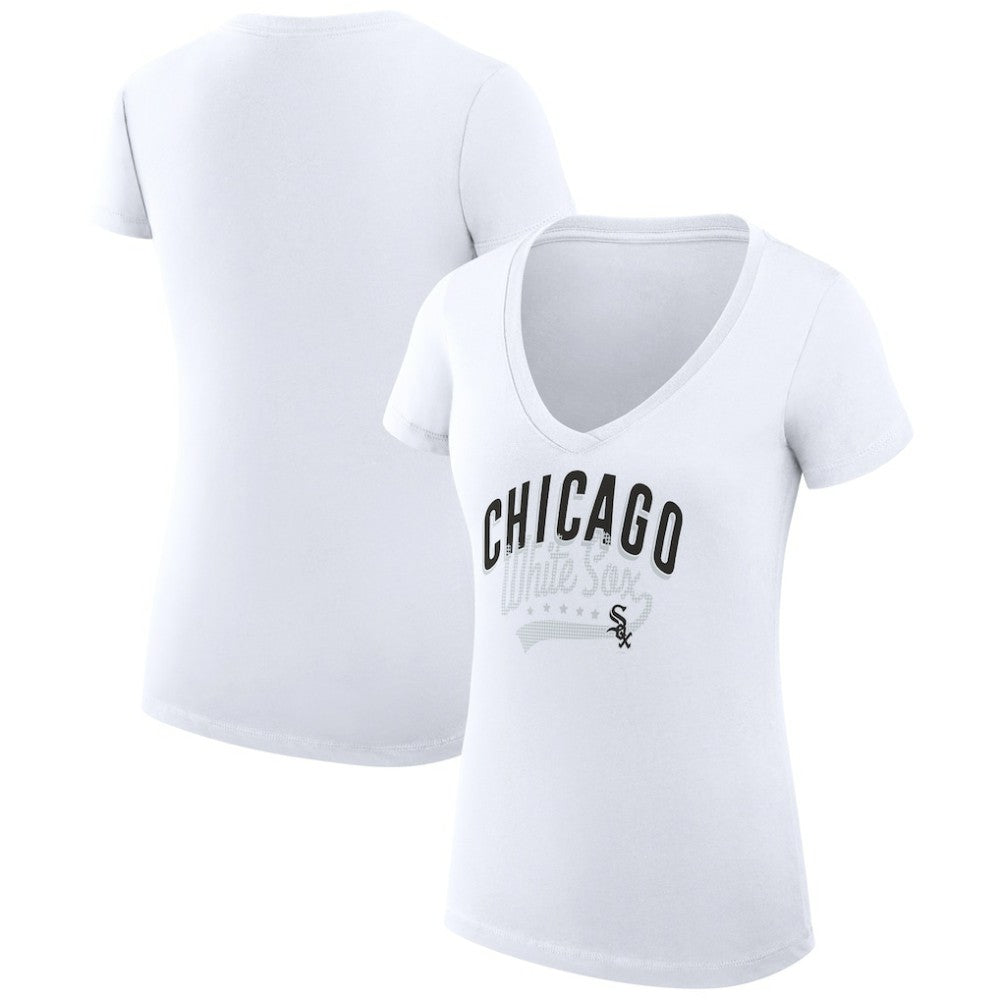 Chicago White Sox G-III 4Her by Carl Banks Women's Super-Slim Fit Lightweight Filigree Team V-Neck T-Shirt Near Me