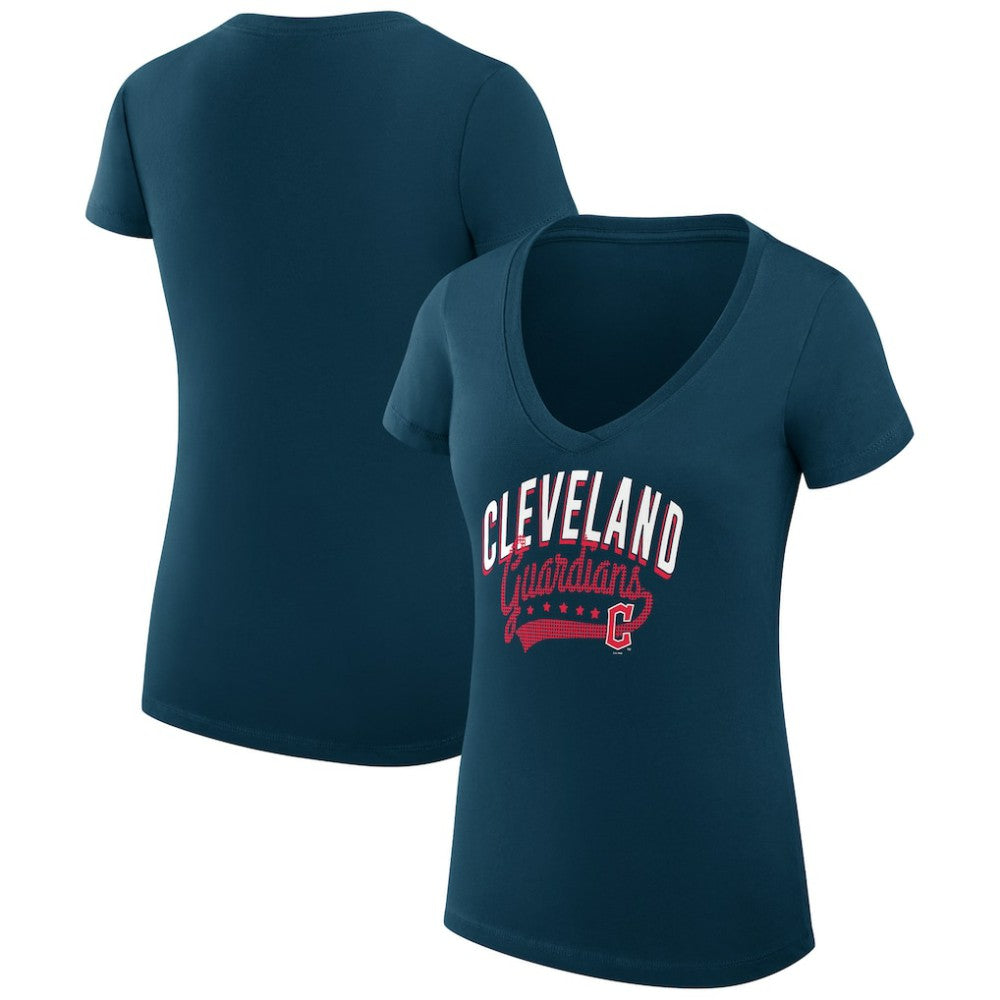 Cleveland Guardians G-III 4Her by Carl Banks Women's Super-Slim Fit Lightweight Filigree Team V-Neck T-Shirt Clearance