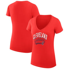 Cleveland Guardians G-III 4Her by Carl Banks Women's Super-Slim Fit Lightweight Filigree Team V-Neck T-Shirt for sale
