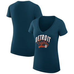Detroit Tigers G-III 4Her by Carl Banks Women's Super-Slim Fit Lightweight Filigree Team V-Neck T-Shirt Clearance