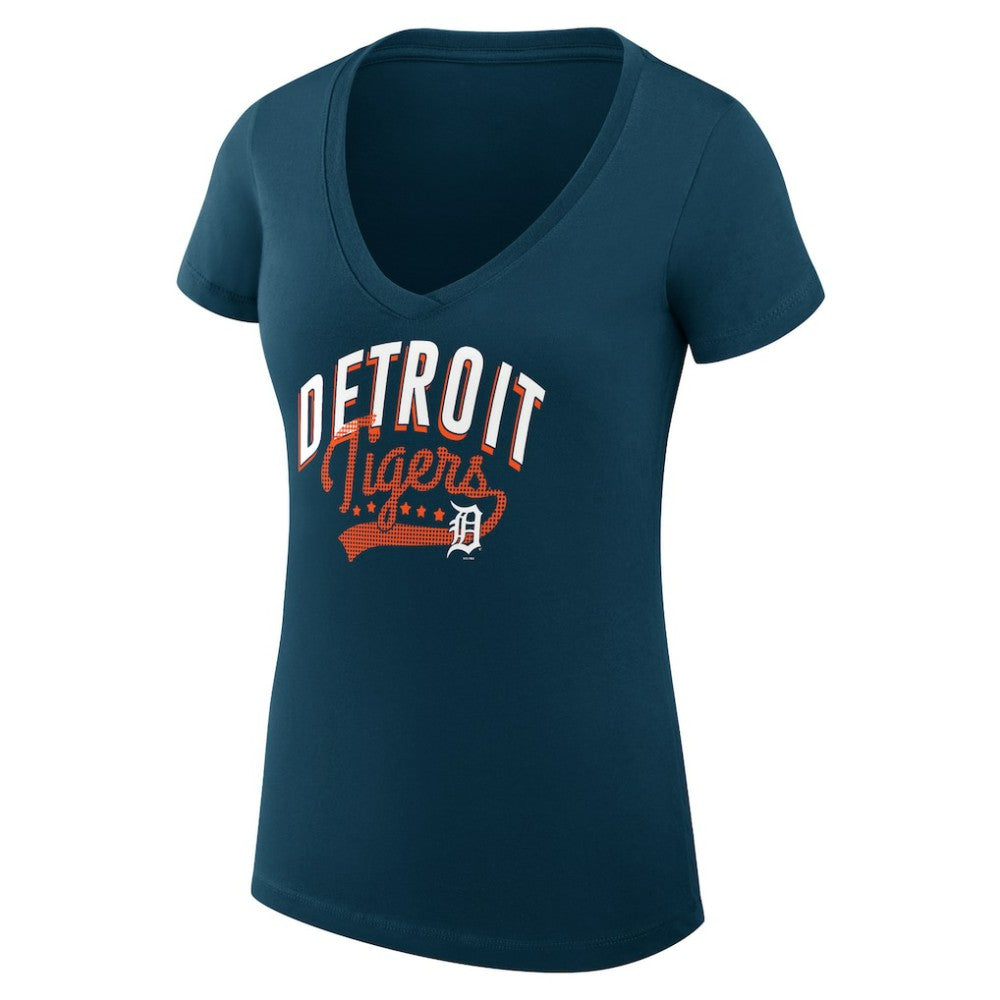 Detroit Tigers G-III 4Her by Carl Banks Women's Super-Slim Fit Lightweight Filigree Team V-Neck T-Shirt Clearance