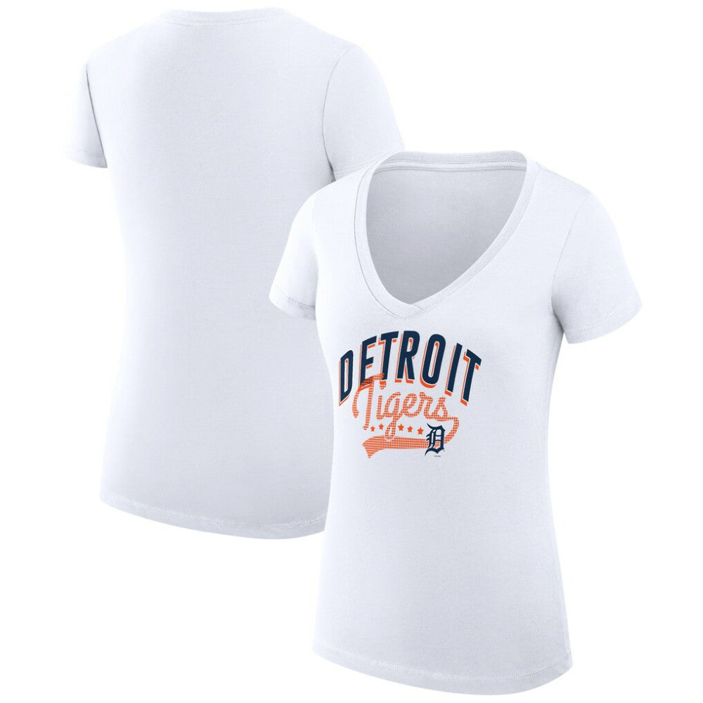 Detroit Tigers G-III 4Her by Carl Banks Women's Super-Slim Fit Lightweight Filigree Team V-Neck T-Shirt Lifestyle