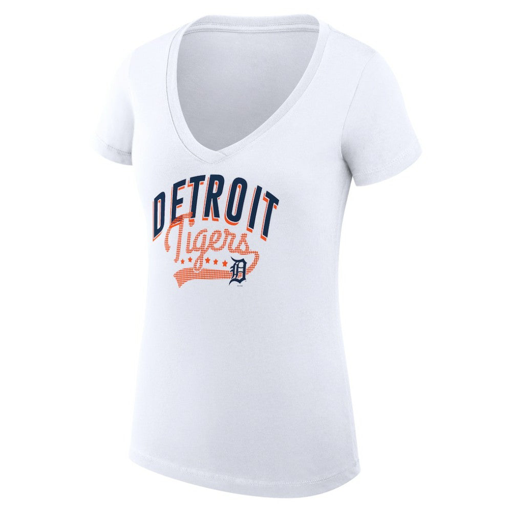 Detroit Tigers G-III 4Her by Carl Banks Women's Super-Slim Fit Lightweight Filigree Team V-Neck T-Shirt Lifestyle