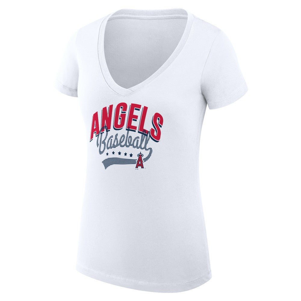 Los Angeles Angels G-III 4Her by Carl Banks Women's Super-Slim Fit Lightweight Filigree Team V-Neck T-Shirt for sale