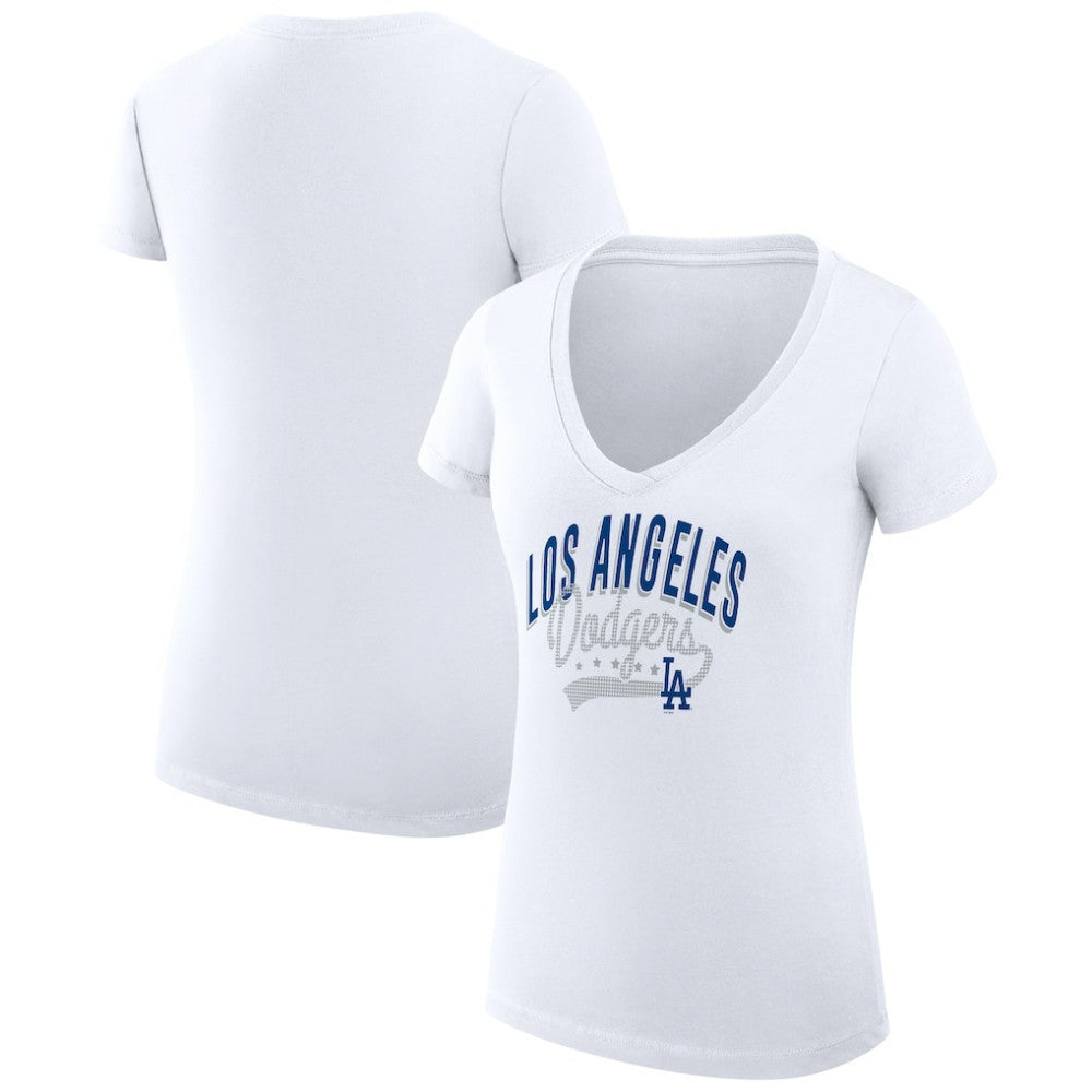Los Angeles Dodgers G-III 4Her by Carl Banks Women's Super-Slim Fit Lightweight Filigree Team V-Neck T-Shirt Lifestyle