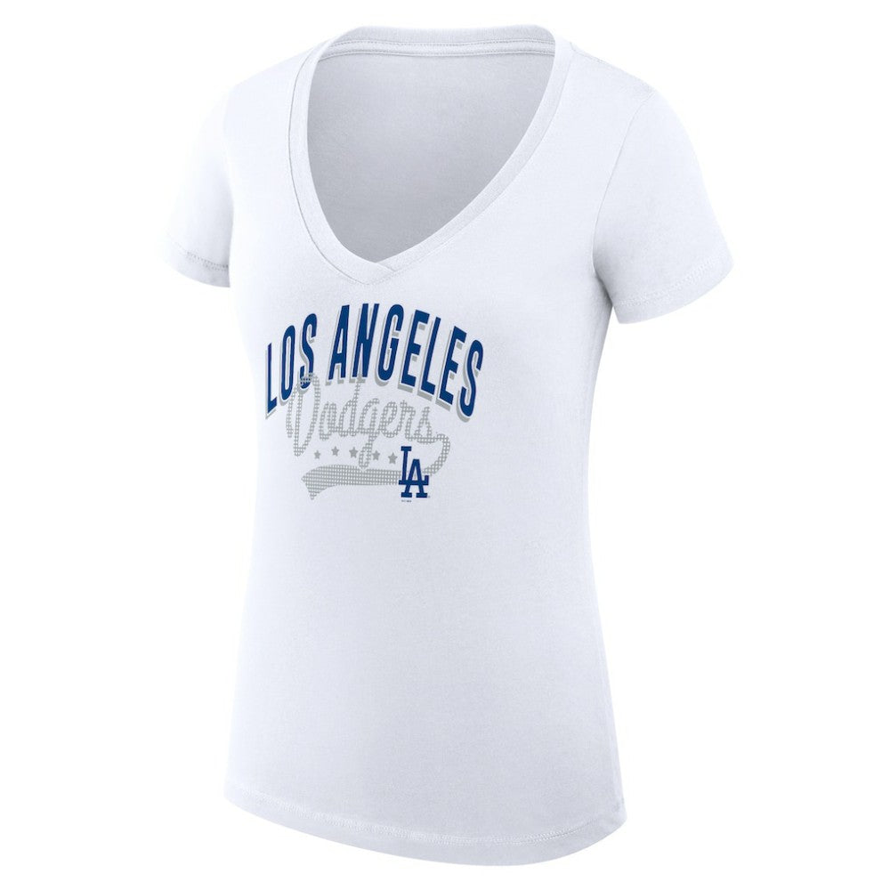 Los Angeles Dodgers G-III 4Her by Carl Banks Women's Super-Slim Fit Lightweight Filigree Team V-Neck T-Shirt Lifestyle