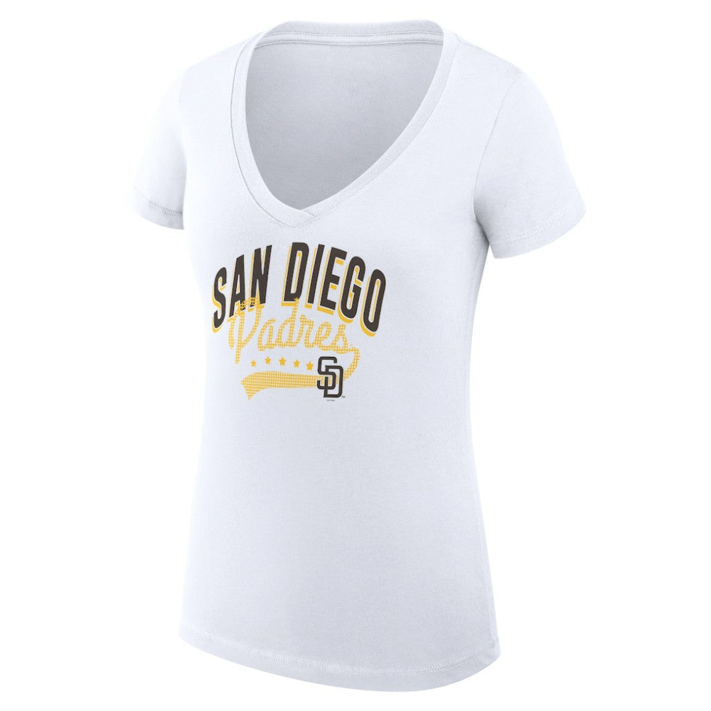 San Diego Padres G-III 4Her by Carl Banks Women's Super-Slim Fit Lightweight Filigree Team V-Neck T-Shirt On Sale