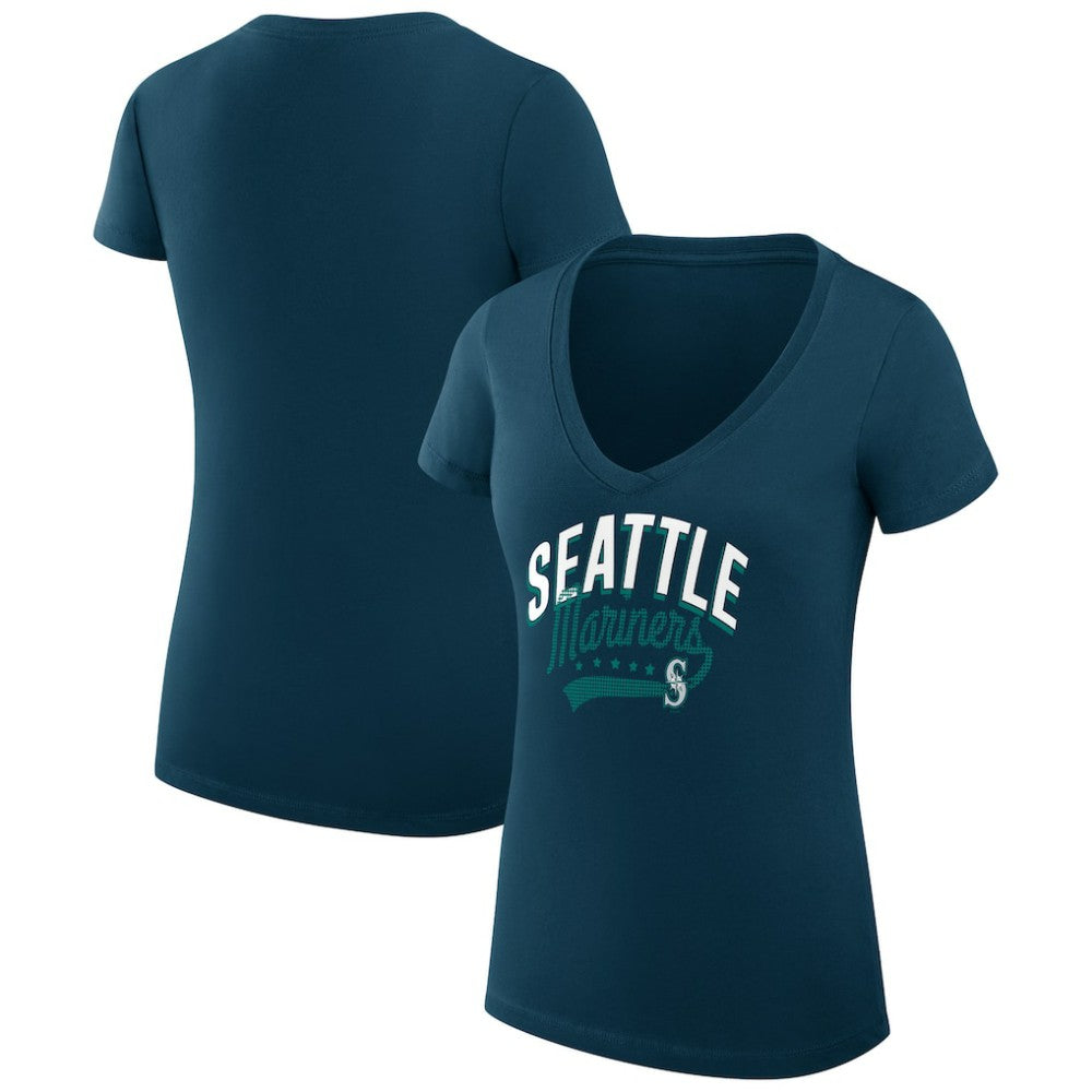 Seattle Mariners G-III 4Her by Carl Banks Women's Super-Slim Fit Lightweight Filigree Team V-Neck T-Shirt Online