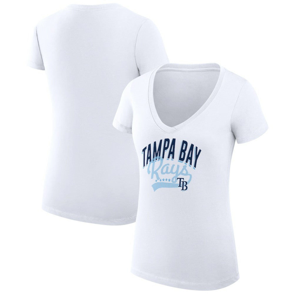 Tampa Bay Rays G-III 4Her by Carl Banks Women's Super-Slim Fit Lightweight Filigree Team V-Neck T-Shirt Sale