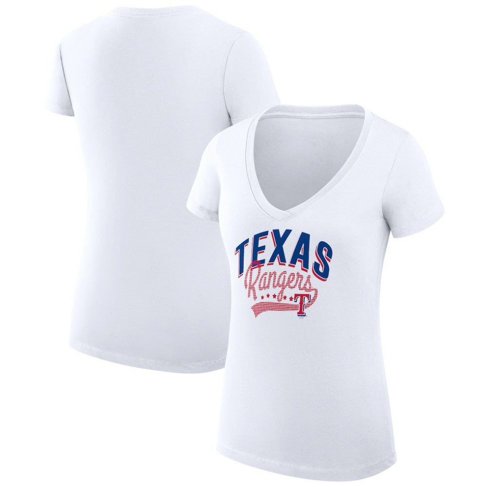 Texas Rangers G-III 4Her by Carl Banks Women's Super-Slim Fit Lightweight Filigree Team V-Neck T-Shirt Lifestyle