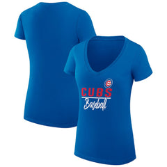 Chicago Cubs G-III 4Her by Carl Banks Women's Super-Slim Fit Lightweight Team Graphic V-Neck T-Shirt On Sale