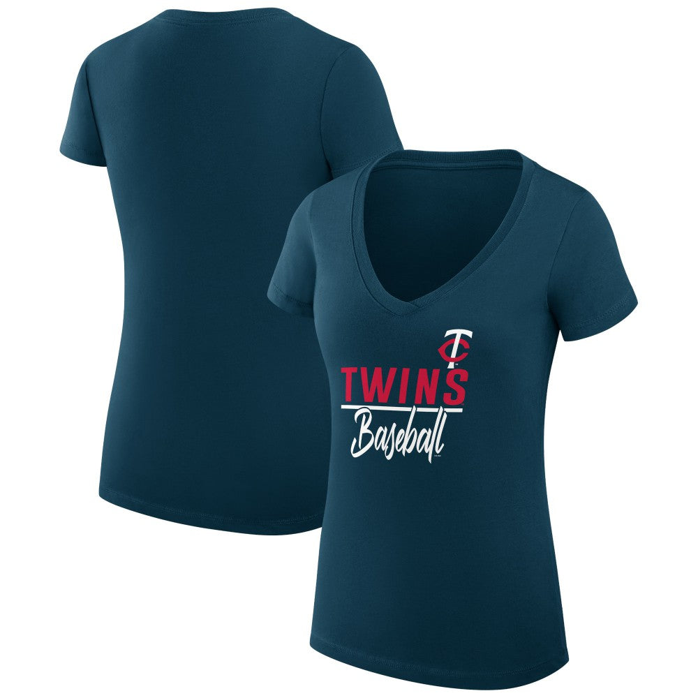 Minnesota Twins G-III 4Her by Carl Banks Women's Super-Slim Fit Lightweight Team Graphic V-Neck T-Shirt Lifestyle