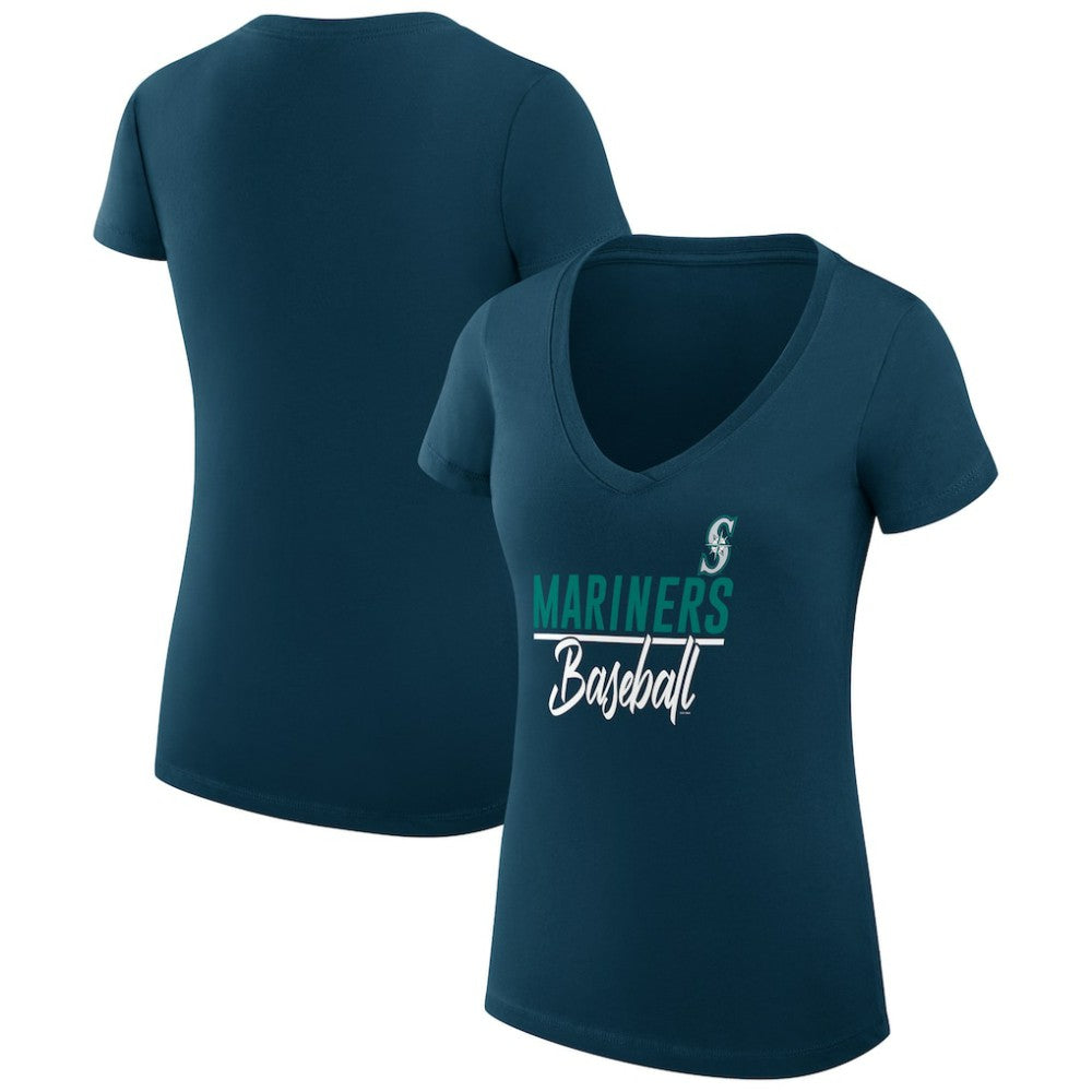 Seattle Mariners G-III 4Her by Carl Banks Women's Super-Slim Fit Lightweight Team Graphic V-Neck T-Shirt for sale